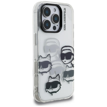 Capa para Apple iPhone 16 Pro Max, Karl Lagerfeld, Padrão Multi Cabeças de Luxo IML, Transparente