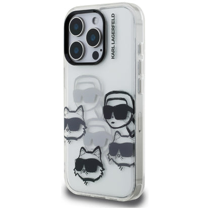 Capa para Apple iPhone 16 Pro Max, Karl Lagerfeld, Padrão Multi Cabeças de Luxo IML, Transparente