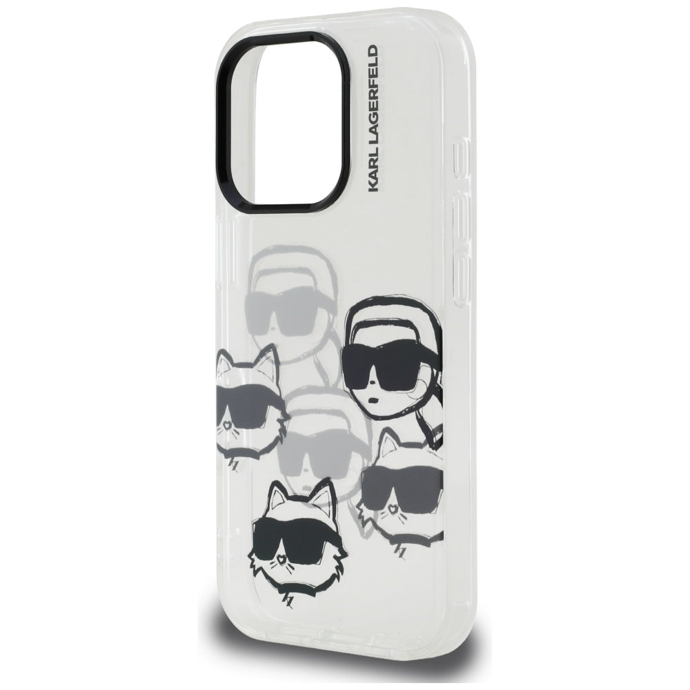 Capa para Apple iPhone 16 Pro Max, Karl Lagerfeld, Padrão Multi Cabeças de Luxo IML, Transparente