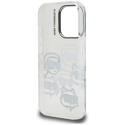 Capa para Apple iPhone 16 Pro Max, Karl Lagerfeld, Padrão Multi Cabeças de Luxo IML, Transparente