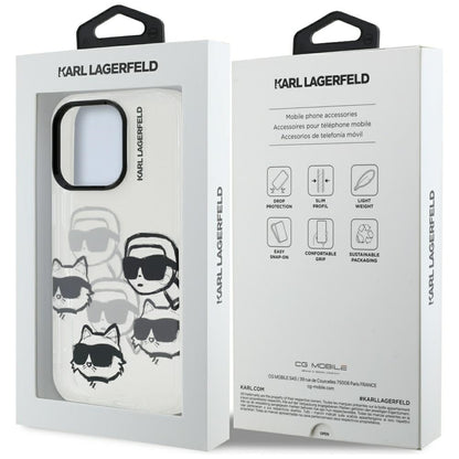 Capa para Apple iPhone 16 Pro Max, Karl Lagerfeld, Padrão Multi Cabeças de Luxo IML, Transparente