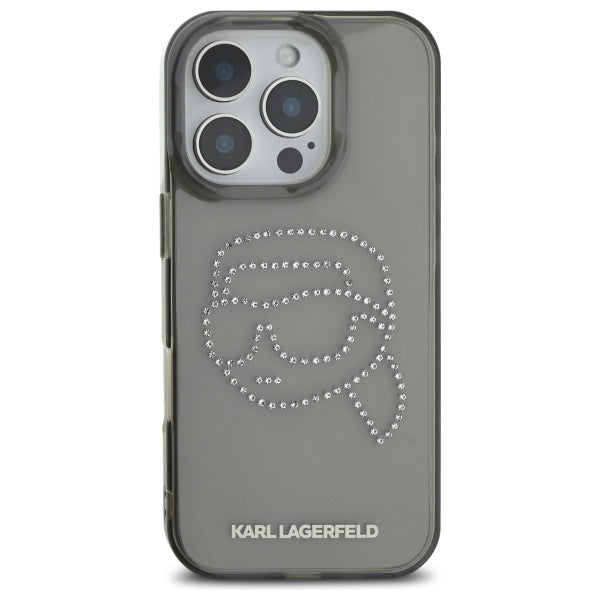 Capa para Apple iPhone 16 Pro Max, Karl Lagerfeld, IML Rhinestones Karl's Head, Preta