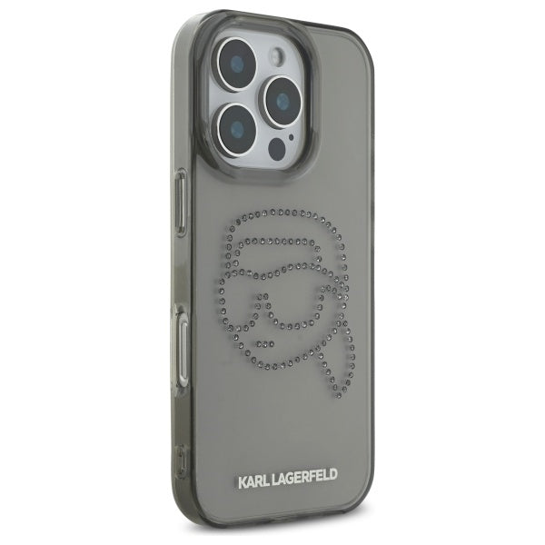 Capa para Apple iPhone 16 Pro Max, Karl Lagerfeld, IML Rhinestones Karl's Head, Preta