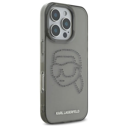 Capa para Apple iPhone 16 Pro Max, Karl Lagerfeld, IML Rhinestones Karl's Head, Preta