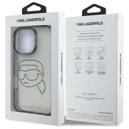 Capa para Apple iPhone 16 Pro Max, Karl Lagerfeld, IML Rhinestones Karl's Head, Preta