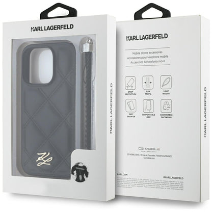 Capa para Apple iPhone 16 Pro Max, Karl Lagerfeld, Quilted Initial Logo & Chain Strap, Preta