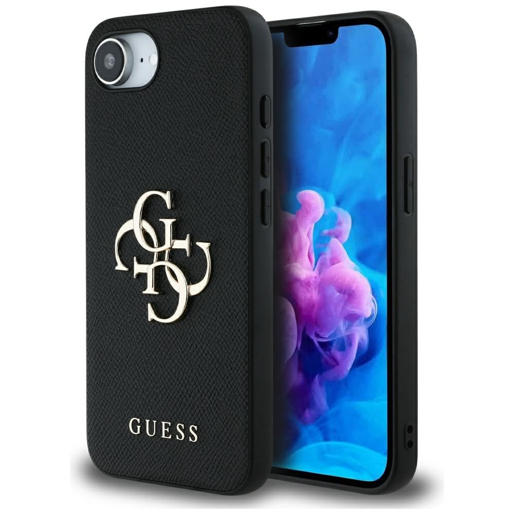 Capa para Apple iPhone 16e, Guess, 4G Grained Big and Classic Logo, Preta