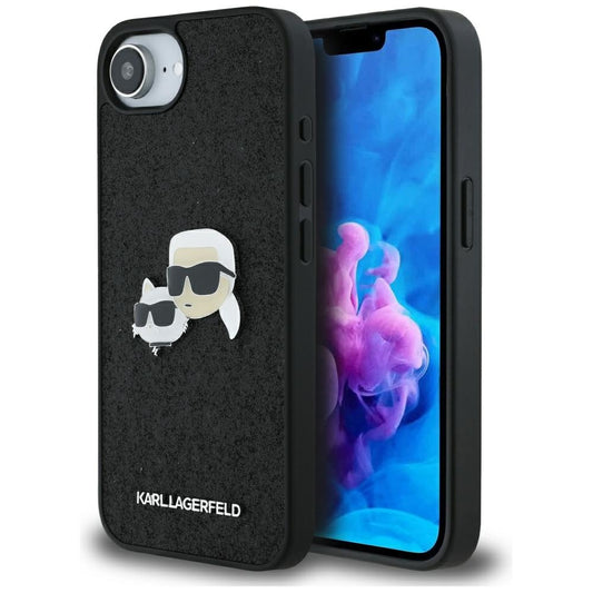 Capa para Apple iPhone 16e, Karl Lagerfeld, Glitter Fixed Karl & Choupette's Heads, Azul