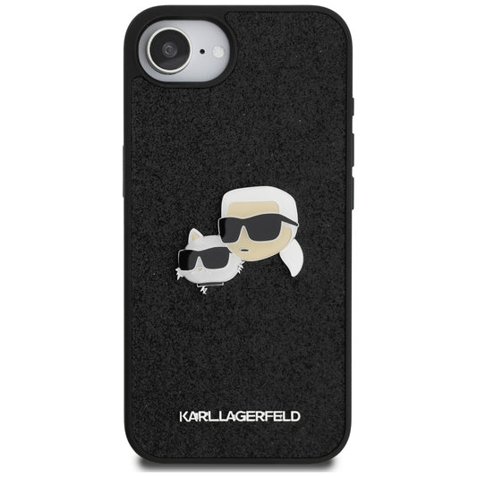 Capa para Apple iPhone 16e, Karl Lagerfeld, Glitter Fixed Karl & Choupette's Heads, Azul