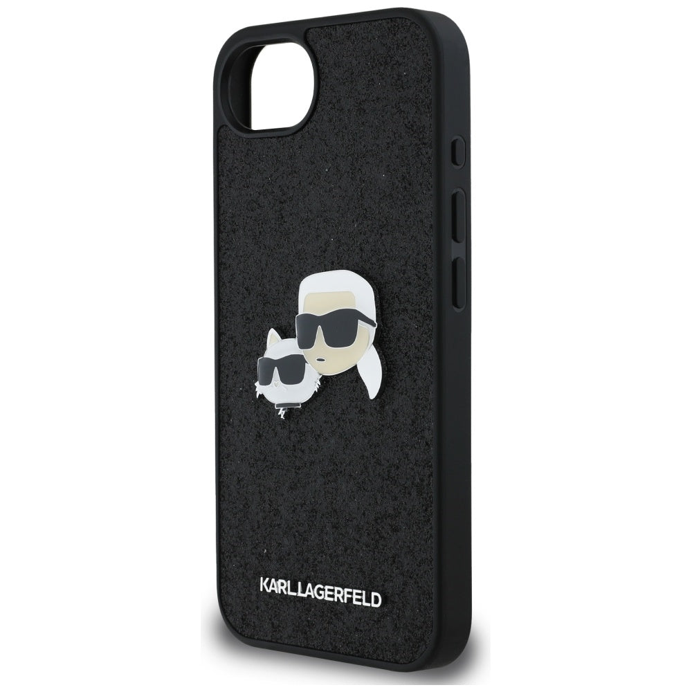 Capa para Apple iPhone 16e, Karl Lagerfeld, Glitter Fixed Karl & Choupette's Heads, Azul