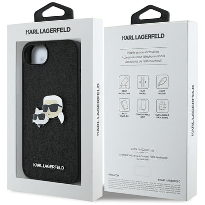 Capa para Apple iPhone 16e, Karl Lagerfeld, Glitter Fixed Karl & Choupette's Heads, Azul