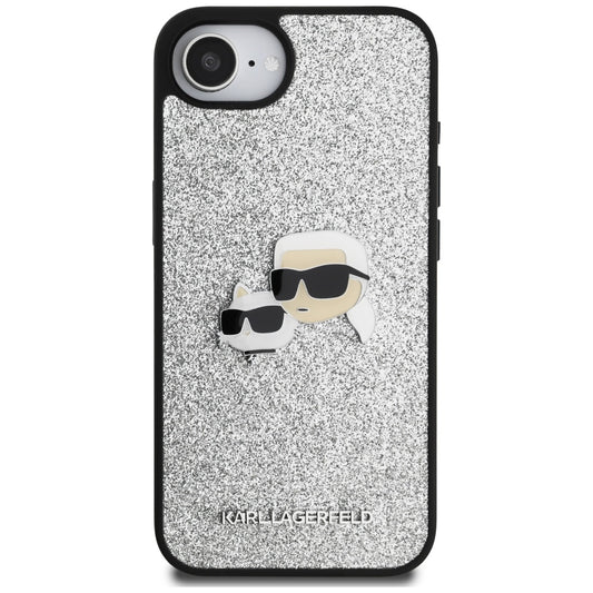 Capa para Apple iPhone 16e, Karl Lagerfeld, Glitter Fixed Karl & Choupette's Heads, Prateada