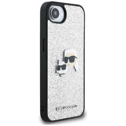 Capa para Apple iPhone 16e, Karl Lagerfeld, Glitter Fixed Karl & Choupette's Heads, Prateada