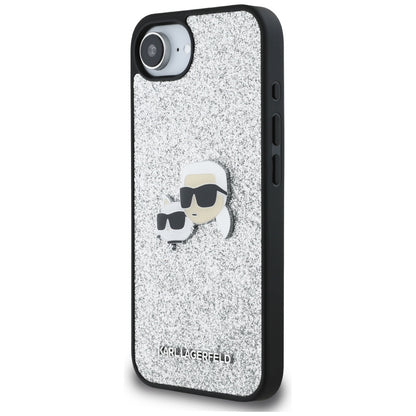 Capa para Apple iPhone 16e, Karl Lagerfeld, Glitter Fixed Karl & Choupette's Heads, Prateada
