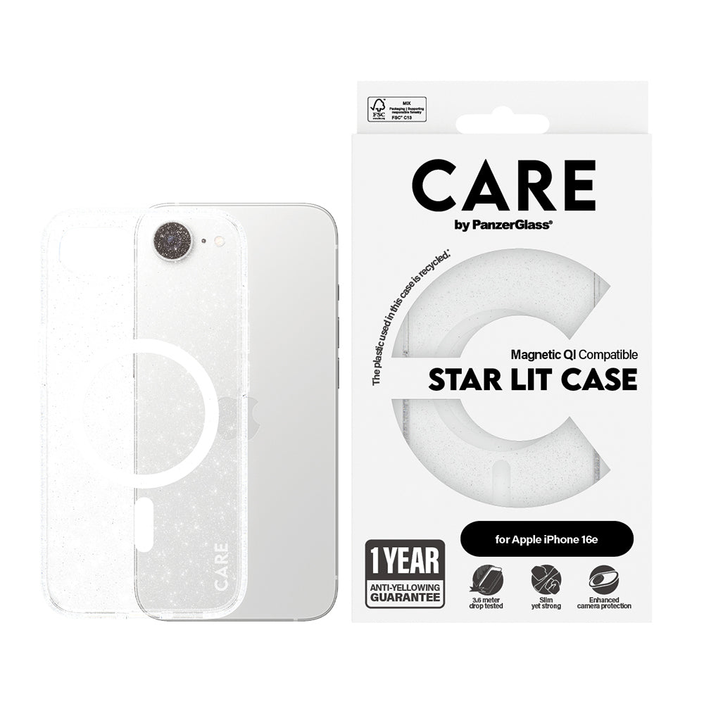 Capa para Apple iPhone 16e, PanzerGlass, Care Urban Combat Star Lit, Transparente Branca