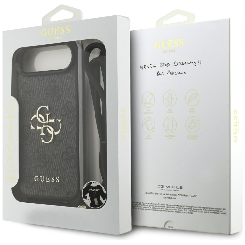 Capa para Apple iPhone 17 Air, Guess, Crossbody Cord 4G Big Log, Preta