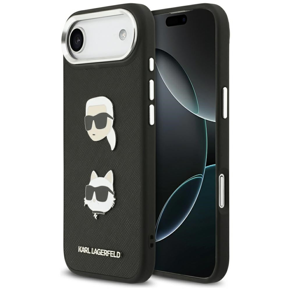 Capa para Apple iPhone 17 Air, Karl Lagerfeld, Grained Karl & Choupette's Heads Pins and Logo, Preta