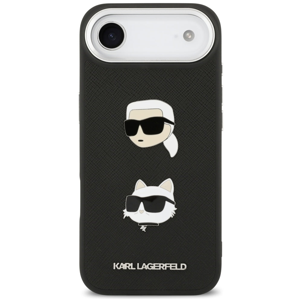 Capa para Apple iPhone 17 Air, Karl Lagerfeld, Grained Karl & Choupette's Heads Pins and Logo, Preta