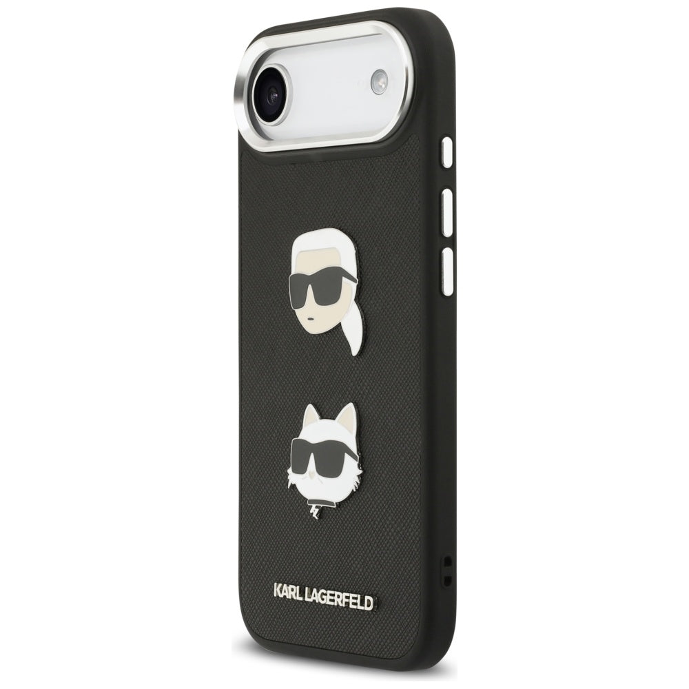 Capa para Apple iPhone 17 Air, Karl Lagerfeld, Grained Karl & Choupette's Heads Pins and Logo, Preta