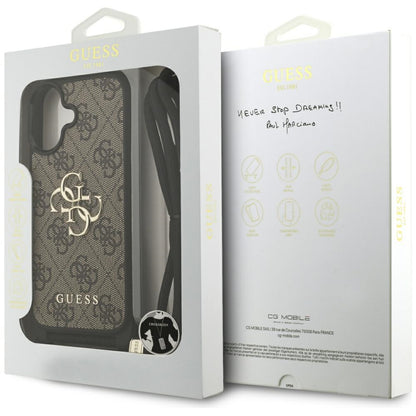 Capa para Apple iPhone 17, Guess, 4G CBDY Big Logo com Alça de Cordão, Marrom
