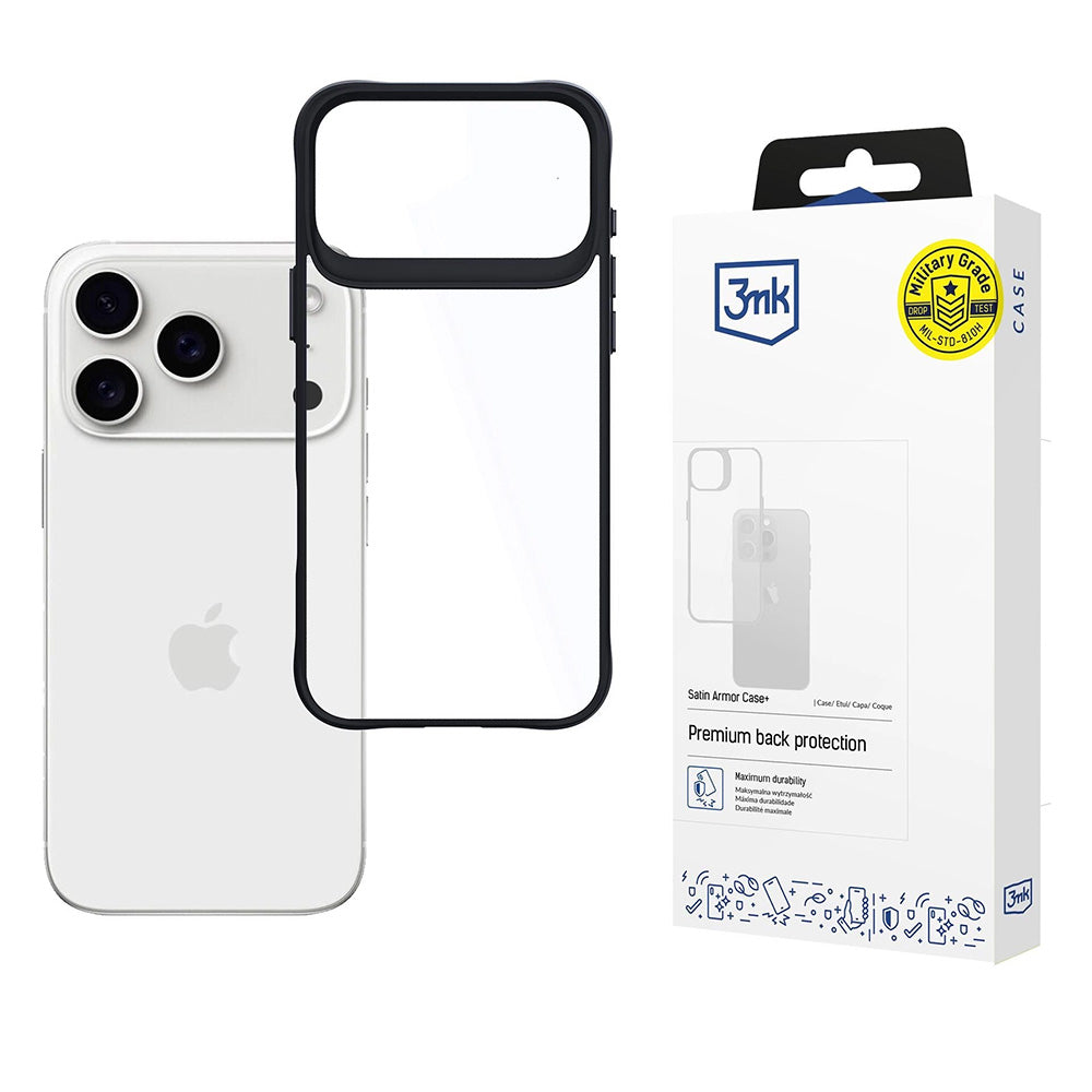 Capa para Apple iPhone 17 Pro, 3MK, Satin Armor Case+, Preta