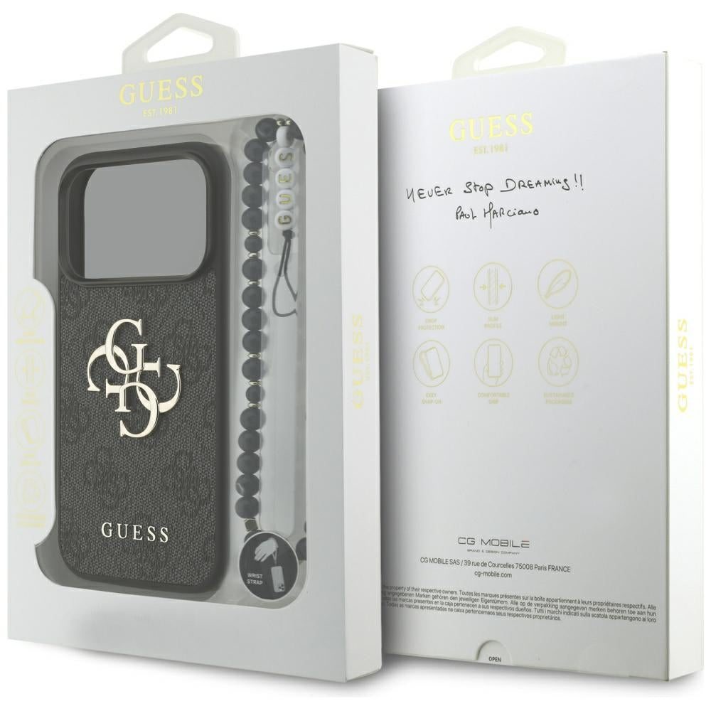 Capa para Apple iPhone 17 Pro, Guess, 4G Classic Logo com Alça, Preta