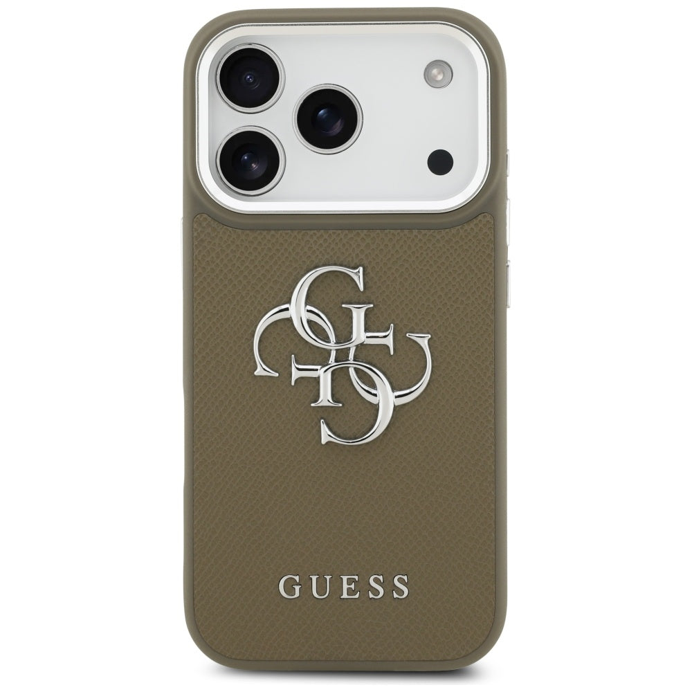 Capa para Apple iPhone 17 Pro, Guess, 4G Grained Big And Classic Logo, Marrom Prateado