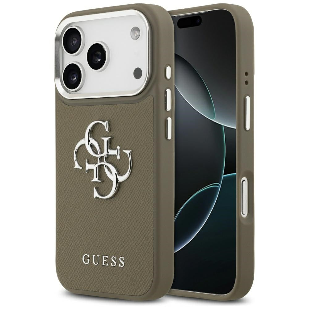 Capa para Apple iPhone 17 Pro, Guess, 4G Grained Big And Classic Logo, Marrom Prateado