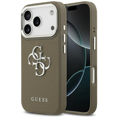 Capa para Apple iPhone 17 Pro, Guess, 4G Grained Big And Classic Logo, Marrom Prateado
