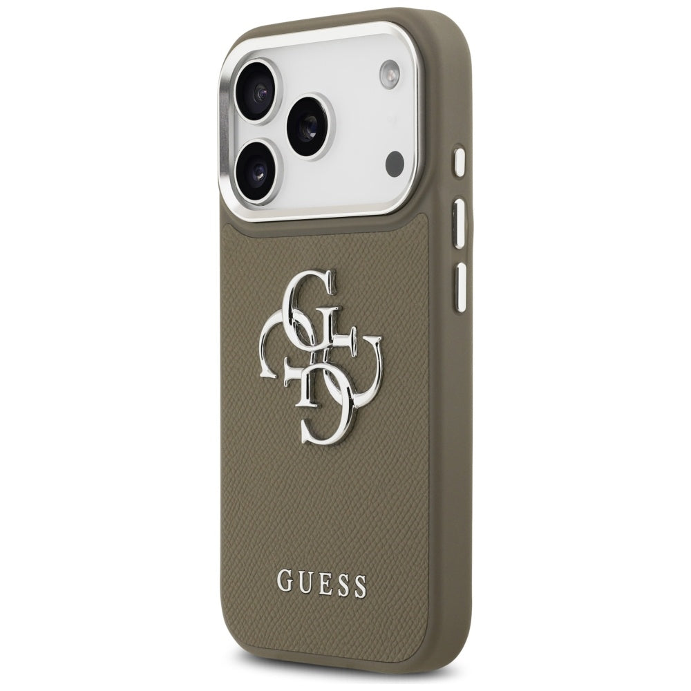 Capa para Apple iPhone 17 Pro, Guess, 4G Grained Big And Classic Logo, Marrom Prateado