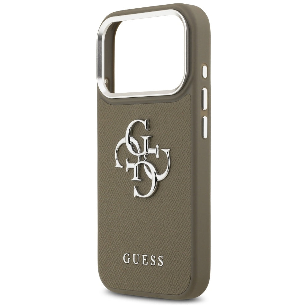 Capa para Apple iPhone 17 Pro, Guess, 4G Grained Big And Classic Logo, Marrom Prateado