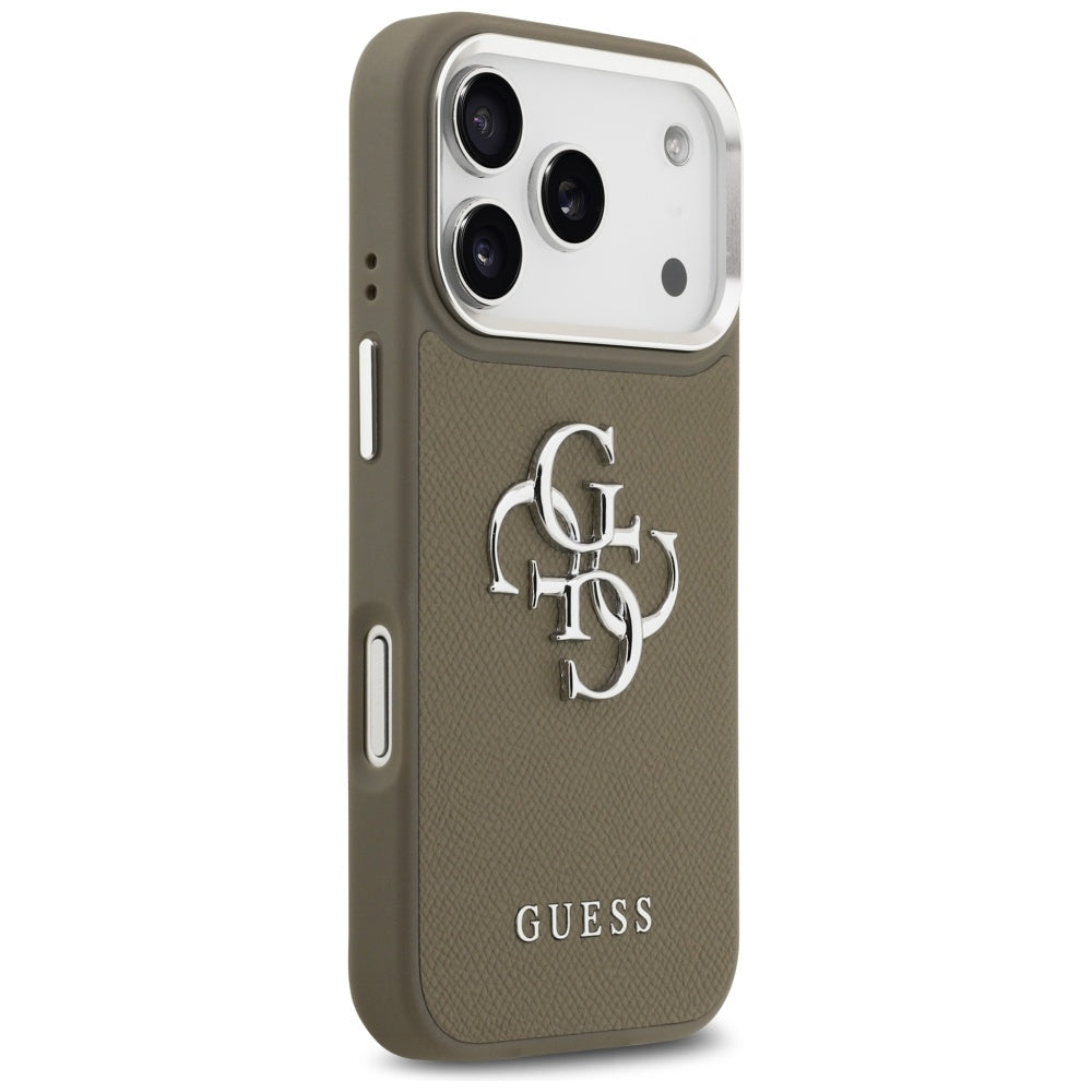Capa para Apple iPhone 17 Pro, Guess, 4G Grained Big And Classic Logo, Marrom Prateado