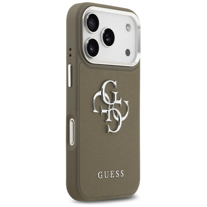 Capa para Apple iPhone 17 Pro, Guess, 4G Grained Big And Classic Logo, Marrom Prateado