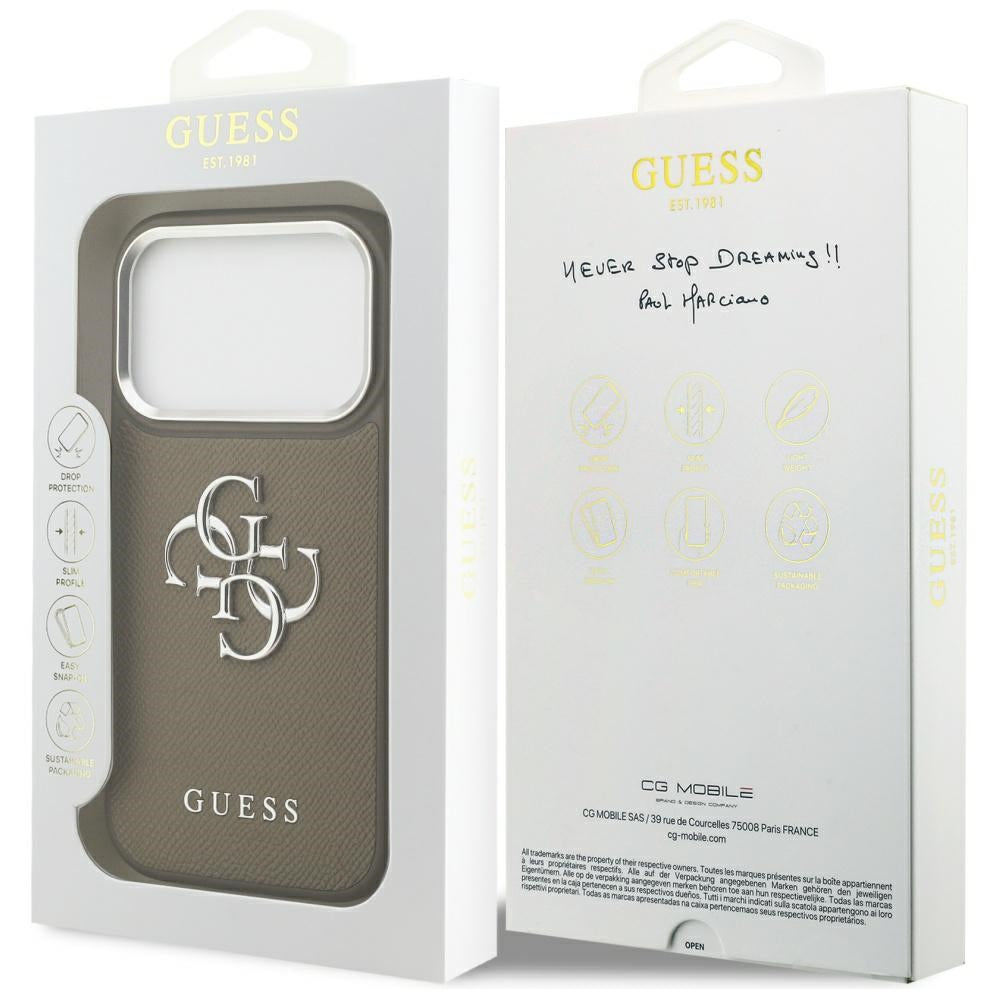 Capa para Apple iPhone 17 Pro, Guess, 4G Grained Big And Classic Logo, Marrom Prateado