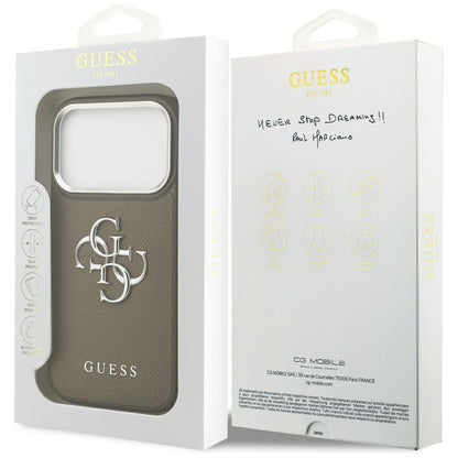 Capa para Apple iPhone 17 Pro, Guess, 4G Grained Big And Classic Logo, Marrom Prateado