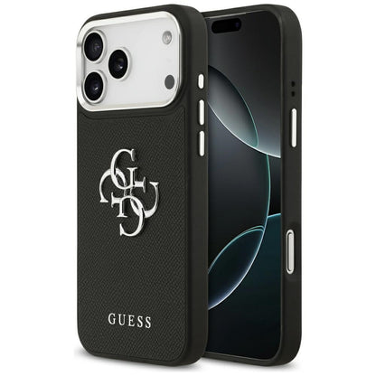 Capa para Apple iPhone 17 Pro, Guess, 4G Grained Big and Classic Logo, Preta e Prateada