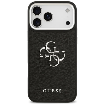Capa para Apple iPhone 17 Pro, Guess, 4G Grained Big and Classic Logo, Preta e Prateada
