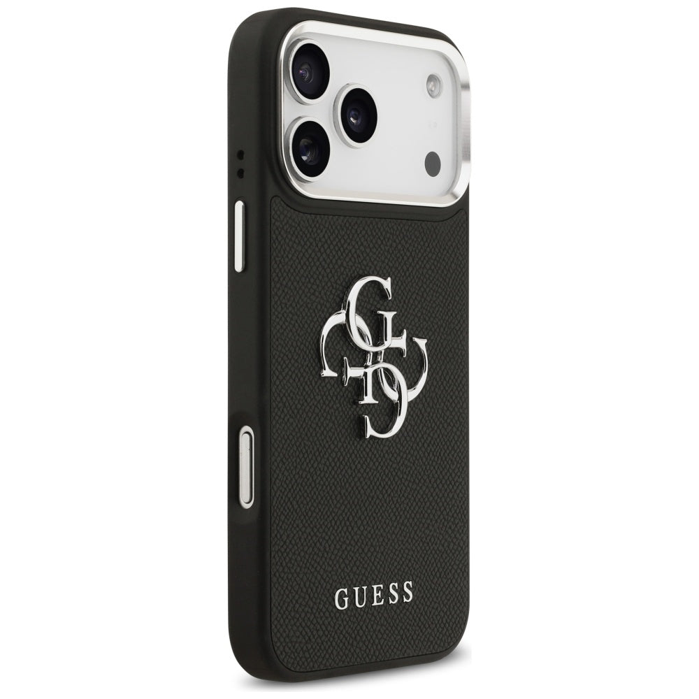 Capa para Apple iPhone 17 Pro, Guess, 4G Grained Big and Classic Logo, Preta e Prateada