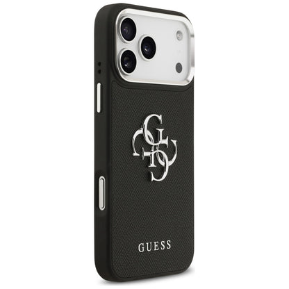 Capa para Apple iPhone 17 Pro, Guess, 4G Grained Big and Classic Logo, Preta e Prateada