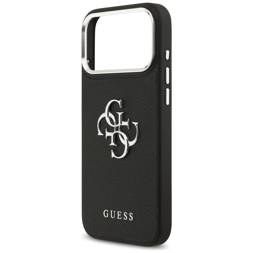 Capa para Apple iPhone 17 Pro, Guess, 4G Grained Big and Classic Logo, Preta e Prateada