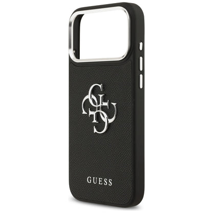 Capa para Apple iPhone 17 Pro, Guess, 4G Grained Big and Classic Logo, Preta e Prateada