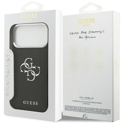 Capa para Apple iPhone 17 Pro, Guess, 4G Grained Big and Classic Logo, Preta e Prateada