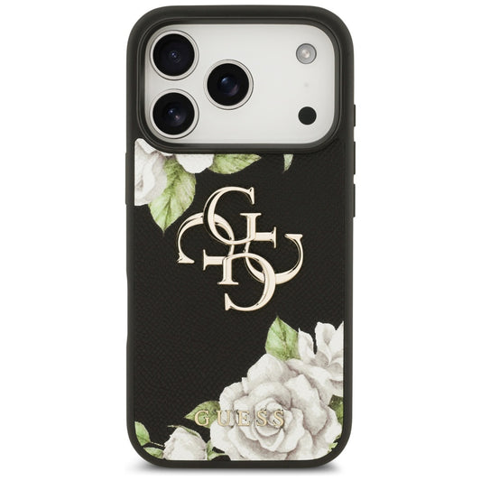 Capa para Apple iPhone 17 Pro, Guess, 4G Grained Roses Big Logo, Preta