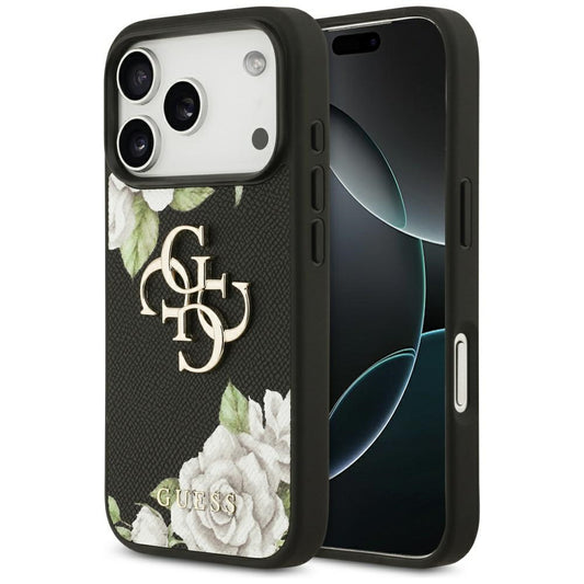 Capa para Apple iPhone 17 Pro, Guess, 4G Grained Roses Big Logo, Preta