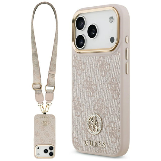 Capa para Apple iPhone 17 Pro, Guess, 4G Strass Logo and Big Strap, Rosa