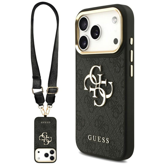 Capa para Apple iPhone 17 Pro, Guess, Big 4G Classic Logo with Big Strap, Preta