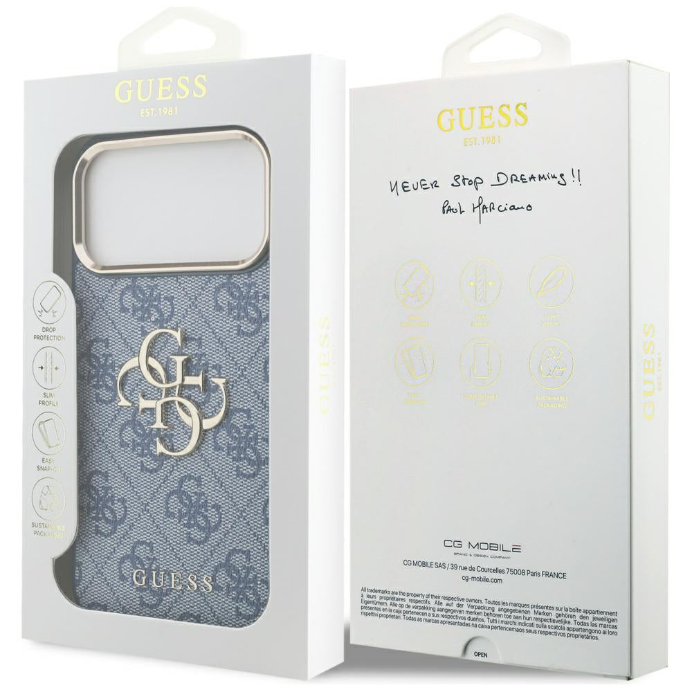 Capa para Apple iPhone 17 Pro, Guess, Big 4G Logo Classic, Azul Dourado