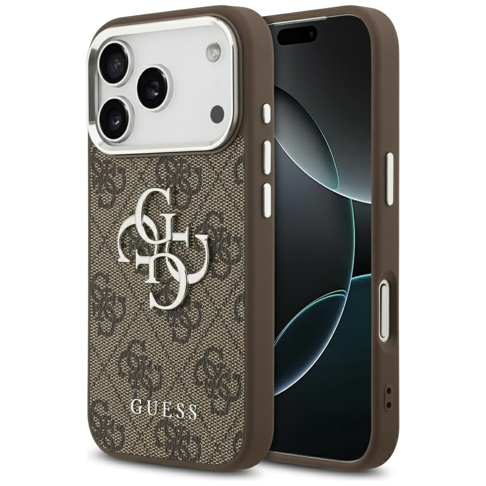 Capa para Apple iPhone 17 Pro, Guess, Big 4G Logo Classic, Marrom Prateado.