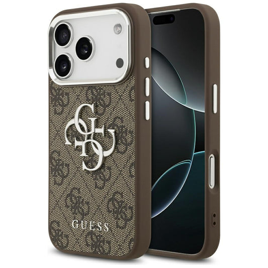 Capa para Apple iPhone 17 Pro, Guess, Big 4G Logo Classic, Marrom Prateado.