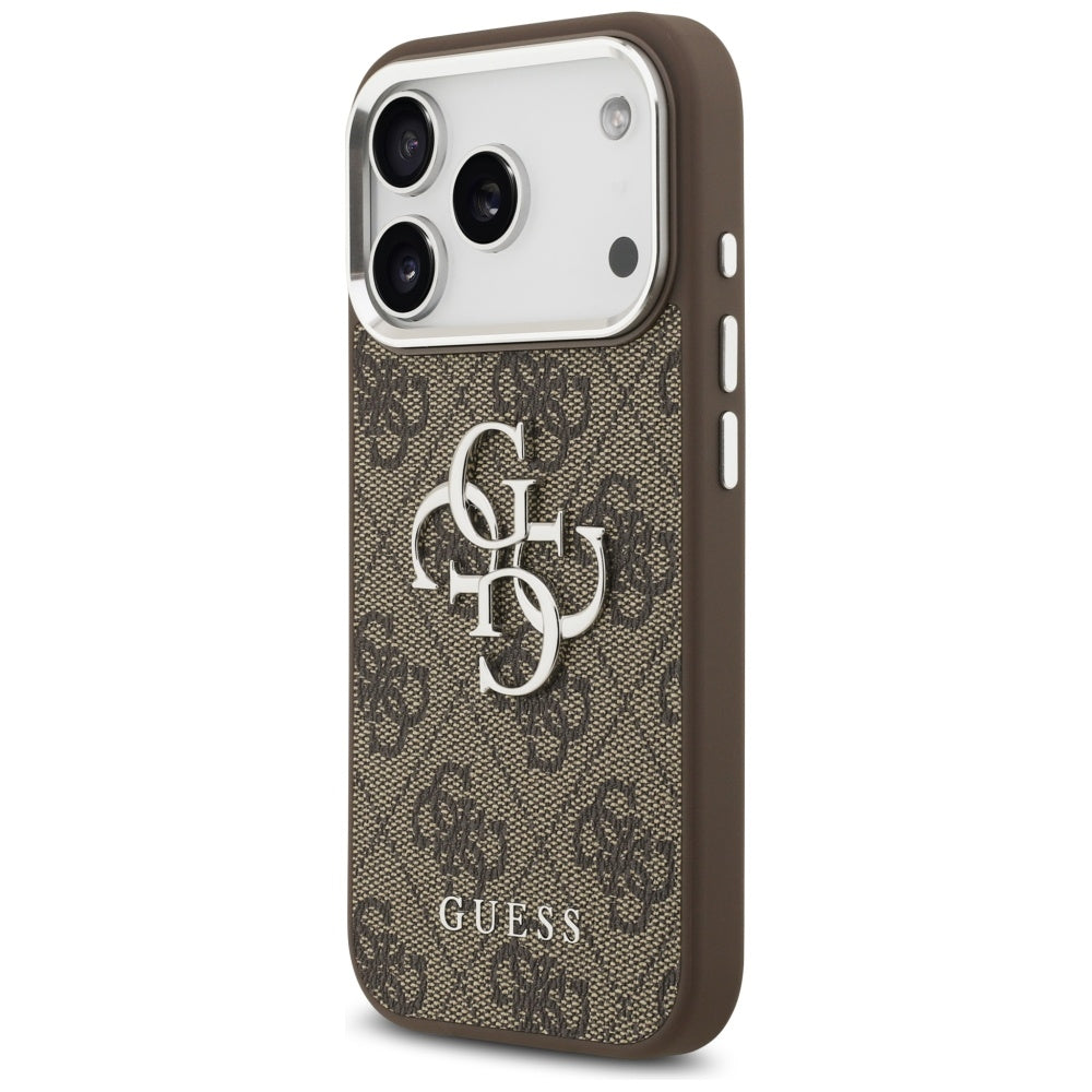 Capa para Apple iPhone 17 Pro, Guess, Big 4G Logo Classic, Marrom Prateado.
